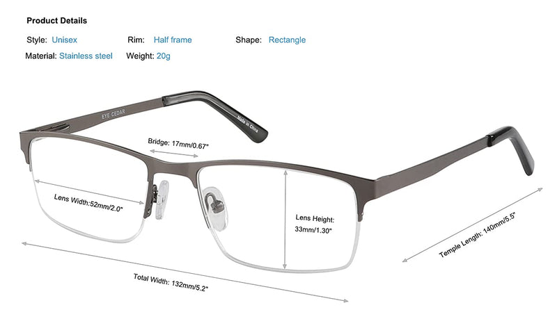 [Australia] - Eyecedar 5-Pack Reading Glasses Men Blue Light Blocking Half frame Rectangle Style Metal Grey Spring Hinges Readers 1.50 5 Pairs Mix 1.5 x 