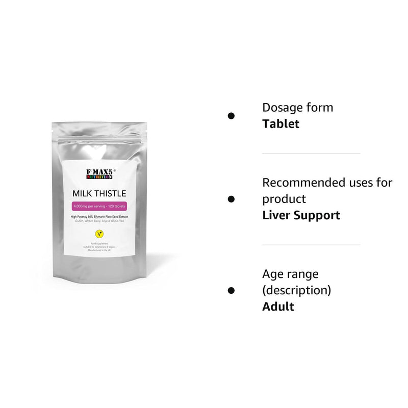 [Australia] - Milk Thistle (80% Silymarin) Tablets - High Strength 4000mg Supplement, 120 Tablets (2 per Serving) - Not Capsules or Tincture - Vegan, GMO-Free, Gluten-Free, UK Made 