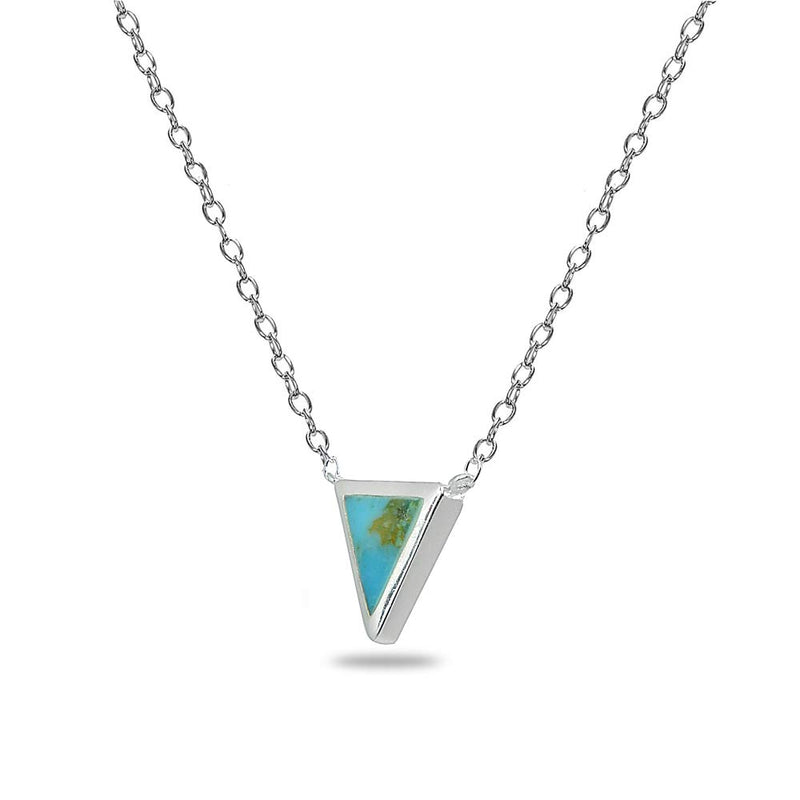 [Australia] - Sterling Silver Polished Inlay Triangle Minimalist Dainty Necklace for Women Girls, Choice of 3 Simulated Turquoise 