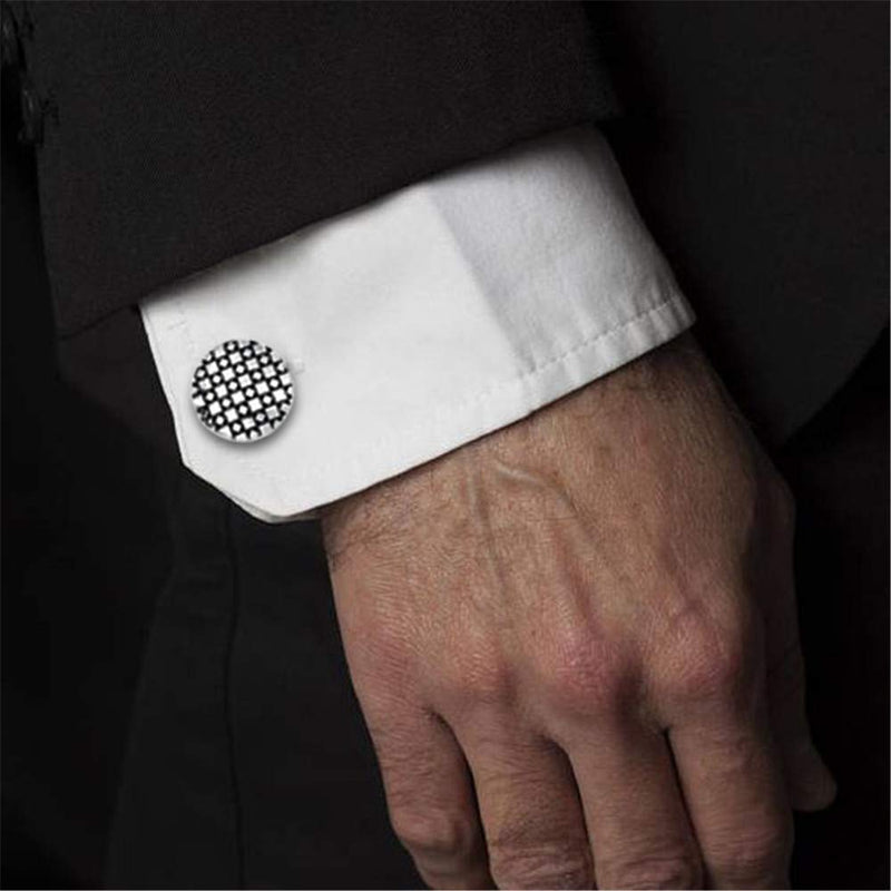 [Australia] - HAWSON Cufflinks and Studs for Men-Flower Pattern Men Fashion Tuxedo Shirt Silver Cufflinks and Studs Set for Regular Weeding Business Accessories 40166 