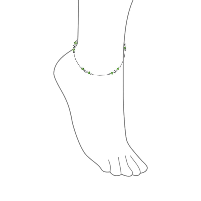 [Australia] - Lime Green Crystal Bead Anklet Ankle Bracelet For Women 925 Sterling Silver Adjustable 9 To 10 Inch 