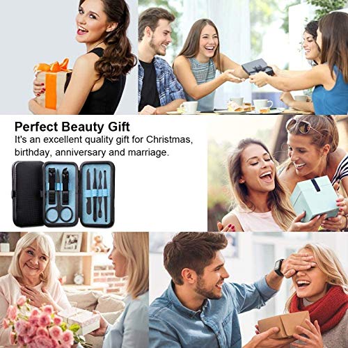 [Australia] - Manicure Pedicure Set | Nail Clippers | Scissors | Tweezers | Ear-pick | Black Stainless steel Men Women Travel Size Nail Grooming Tool Kit Blue 