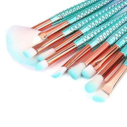 [Australia] - Funfunman Makeup Brushes 11PCS Make Up Foundation Eyebrow Eyeliner Blush Cosmetic Concealer Brushes(Mermaid Colorful) 