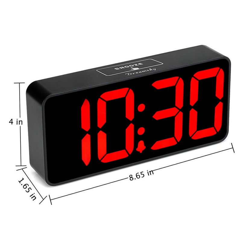 [Australia] - DreamSky Large Digital Alarm Clock Big Numbers for Seniors & Visually Impaired - 8.9 Inches Electric Clocks for Bedroom, Jumbo Display Fully Dimmable Brightness, USB Ports, Adjustable Alarm Volume Black Case + Red Digit 