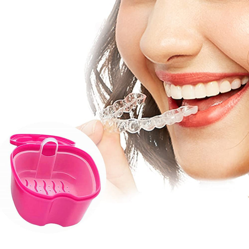 [Australia] - Juliyeh 1 Pcs Denture Case Orthodontic Dental Retainer Box False Teeth Storage Container Denture Cleaning Box with Filter Portable and Easy to Travel (Pink) 