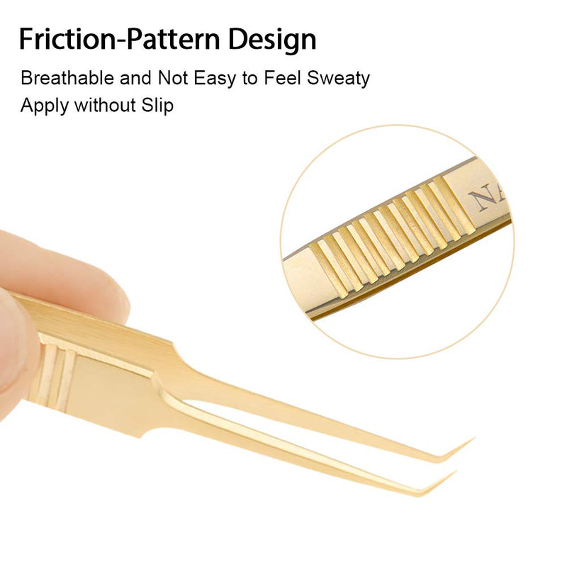 [Australia] - NAGARAKU Tweezers for Eyelash Extensions Gold Curved Angled Volume Cluster Super Light Weight Easy Fanning Tweezers Stainless Steel Precision (N-07) N-07 volume tweezer 