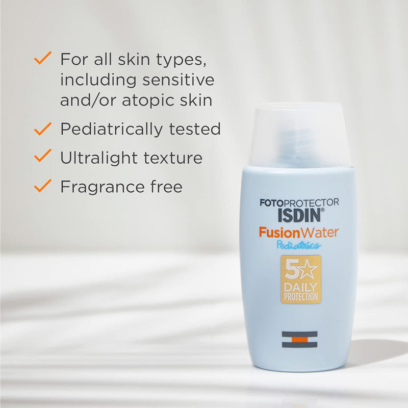 [Australia] - ISDIN Pediatrics Fusion Water SPF 50 50ml | Facial Sun Cream for Kids | Ultra-Light Texture | Does not Sting Eyes | Suitable for All Skin Types 