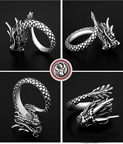 [Australia] - BYONDEVER Vintage Punk Silver Black Chinese Dragon Snake Dragon Claw Skull Rings Jewelry Gothic Alloy Open Adjustable 9PCS 