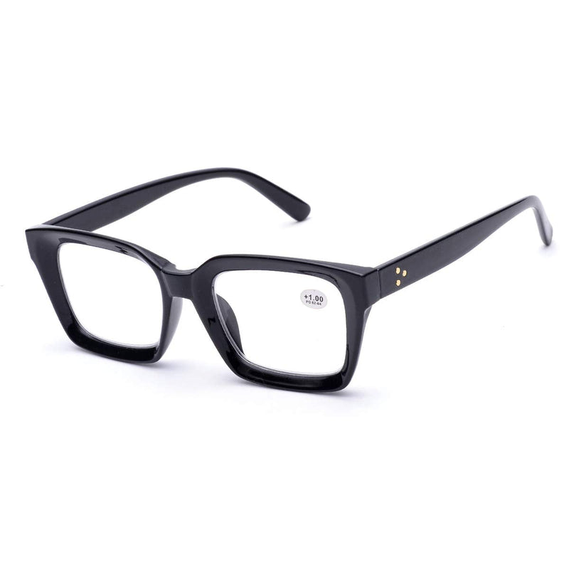 [Australia] - Retro Style Square Reading Glass Big Eyeglass Frames Large lens 50mm Black 1.5 x 