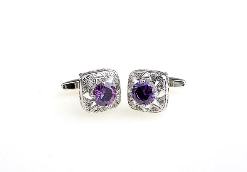 [Australia] - MRCUFF Purple Crystal Pair Cufflinks in a Presentation Gift Box & Polishing Cloth 