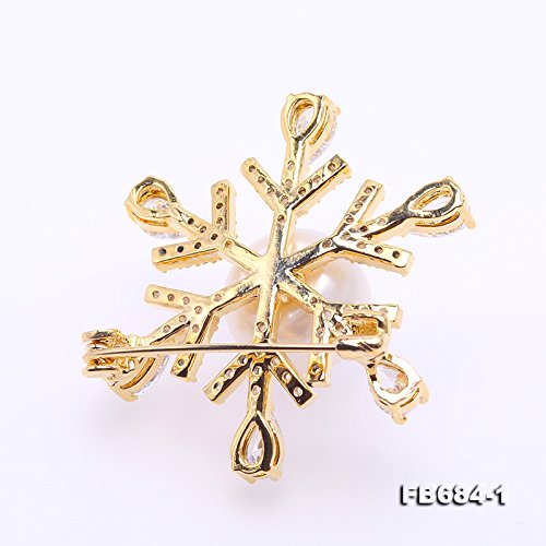 [Australia] - JYX Fine Snowflake-Style White Freshwater Pearl Brooches Pin Golden-Tone (Golden) 