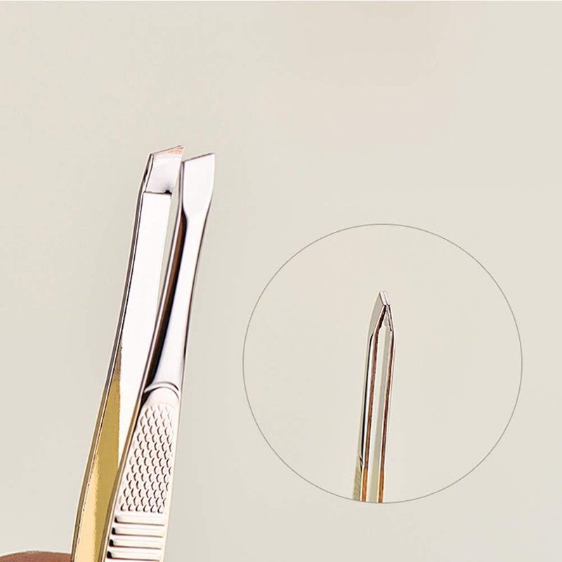 [Australia] - Tvoip 3Pcs Eyebrow Tweezer Golden Stainless Steel Slant/Flat Tip Curved Forceps Hair Removal Cosmetic Makeup Tool Kit Face Trimmer 
