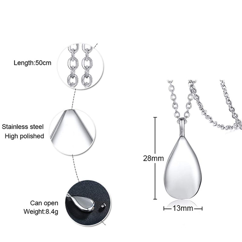 [Australia] - Jude Jewelers Stainless Steel Wate Drop Tear Shaped Memorial Keepsake Cremation Ash Urn Pendant Necklace Silver 