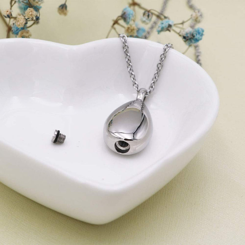 [Australia] - Engraved Teardrop Urn Necklace for Ashes Simple Cremation Keepsakes Memorial Cremation Jewelry for Loved One Silver 