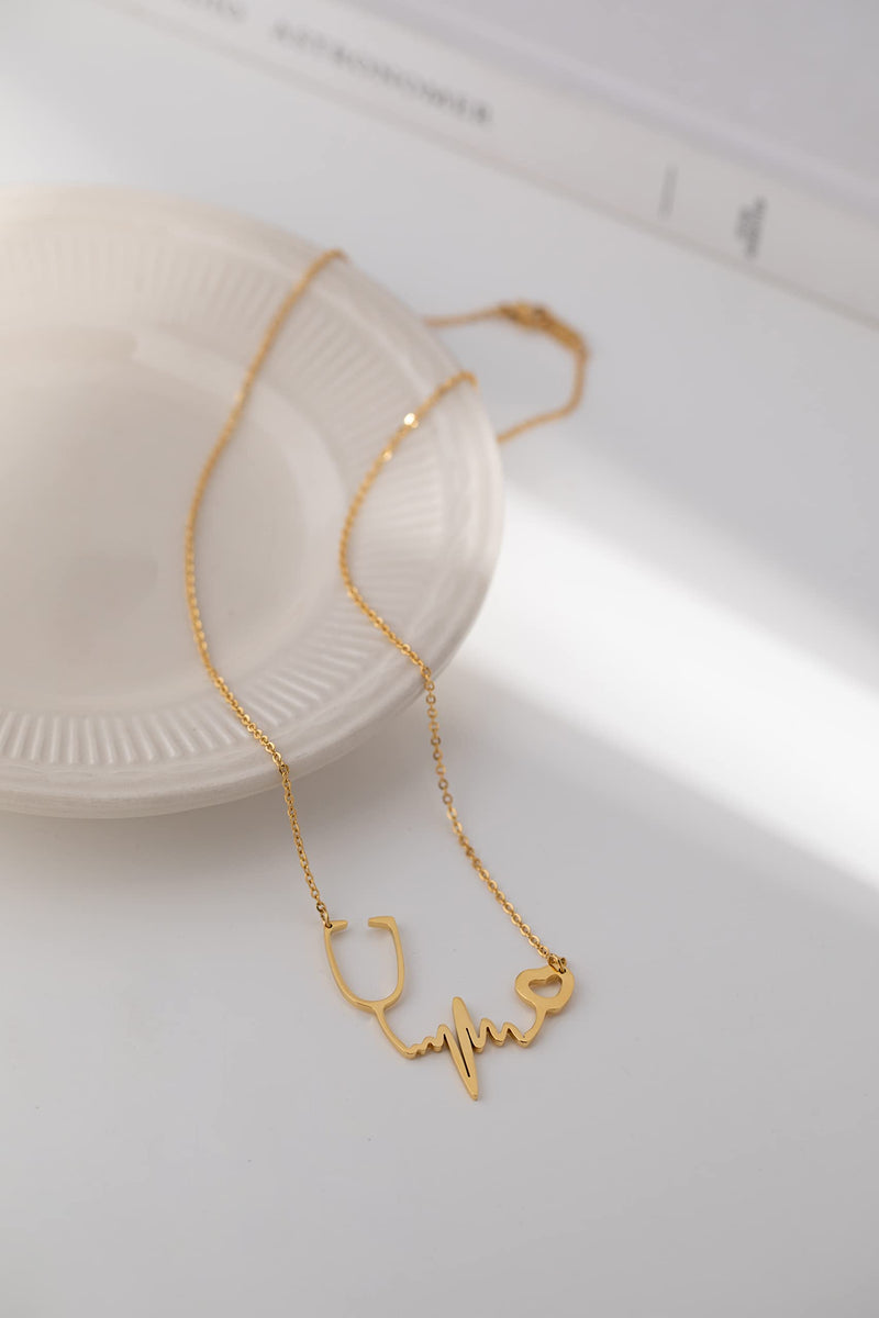 [Australia] - Nurse Stethoscope Heartbeat Necklace for Women Heart Stethoscope Pendant Doctor Nurse Medical Graduation Jewelry Gift Gold 