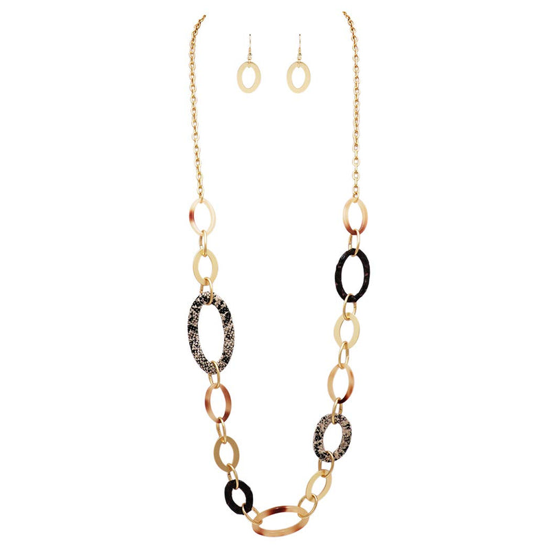 [Australia] - Rosemarie & Jubalee Women's Contemporary Lucite and Faux Snake Skin Rings Chain Link Long Statement Necklace and Earrings Set 