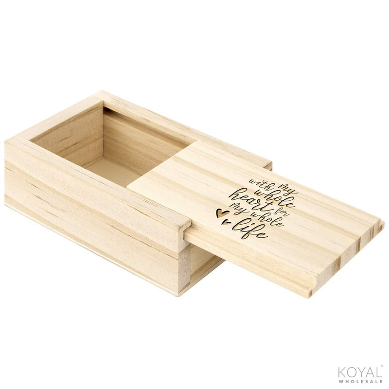 [Australia] - Koyal Wholesale Engraved Wood Ring Box With Lid, Ring Bearer Box, Keepsake Ring Box, Rustic Proposal Engagement Ring Box, Real Pine Wood (With My Whole Heart for My Whole Life) 