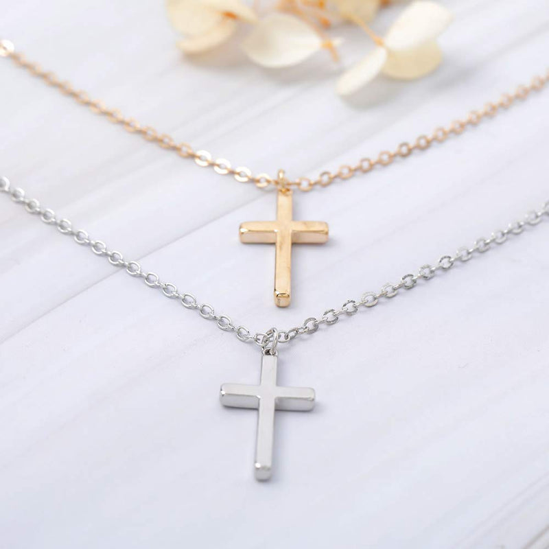 [Australia] - Adflyco Simple Cross Necklace Jesus Pendant Necklaces Chain Jewelry Adjustable for Women and Girls (Silver) Silver 