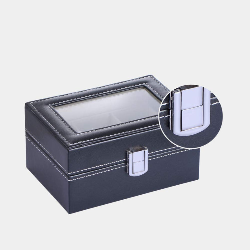 [Australia] - HOUSWEETY Watch Box Small 3 Slot Mens Black Leather Display Glass Top Jewelry Case Organizer Watch Storage Case Jewelry Box 3 Lattice 