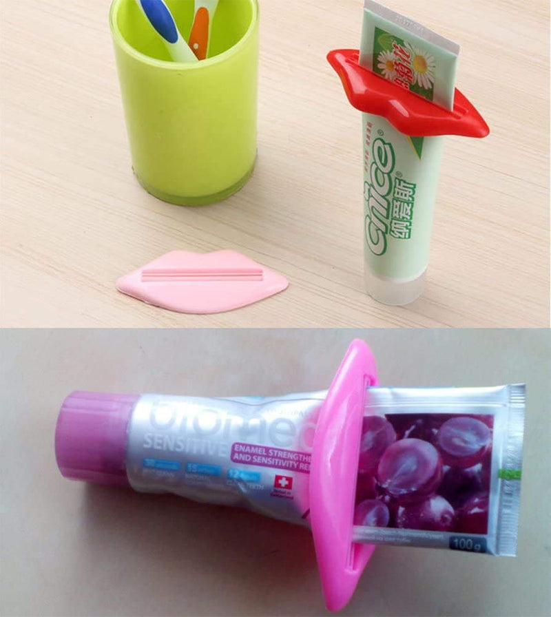 [Australia] - Toothpaste Squeezer, Set of 4 Daily Life Tube Dispenser Tools, Pink and Red Lip Shaped, Plastic Toothpaste Squeezer Cremes Cosmetic Gels Press Tool 