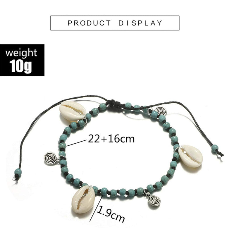 [Australia] - Aukmla Boho Weave Turquoise Ankle Bracelet Black Shell Pendant Anklets Chain Beach Foot Jewelry for Women and Girls 