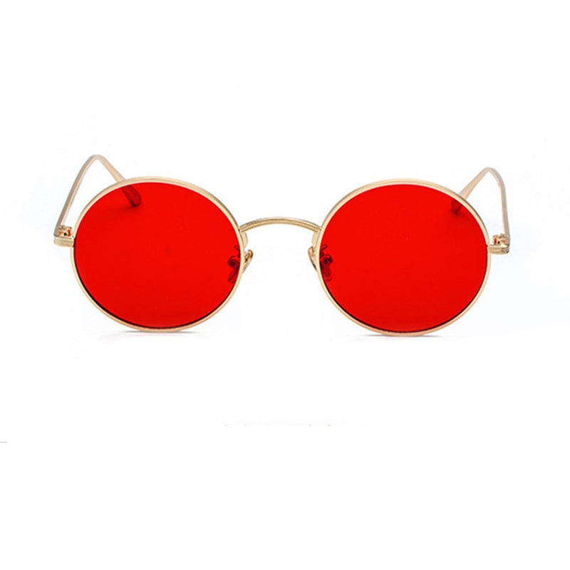 [Australia] - Inlefen Round Metal Frame Glasses Vintage Circle Sunglasses for Men and Women Gold Red 