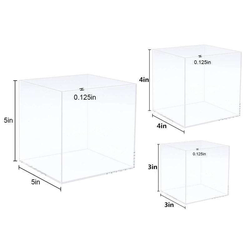 [Australia] - Cliselda Acrylic Display Box, 3x3x3&4x4x4&5x5x5 inches, 3pc, Display Boxes, Museum Box Case for Collectibles (5 Sided Acrylic Boxes) 5 Sided Acrylic Cube 