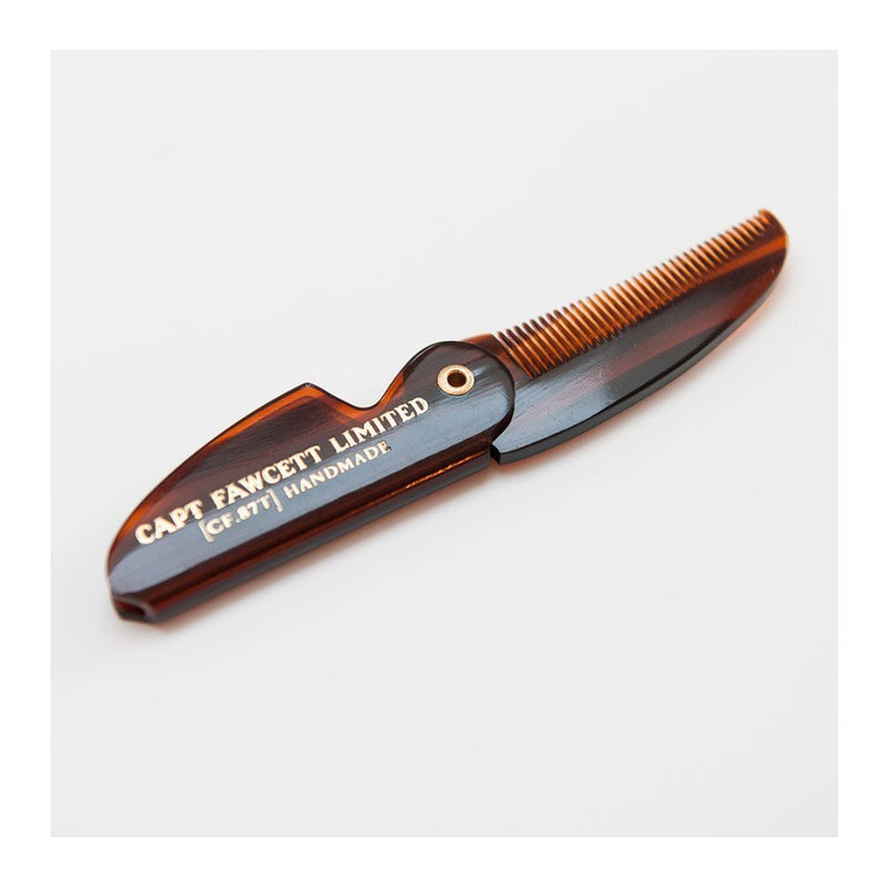[Australia] - Captain Fawcett's Moustache Wax (Sandalwood Scent) & Folding Pocket Moustache Comb (CF.87T) Gift Set - Made in England 