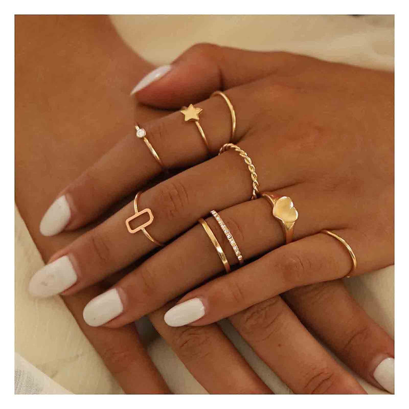 [Australia] - Yheakne Boho Gold Rings Set Stacking Gold Knuckle Rings Minimalist Hollow Rings Midi Finger Rings Fashion Joint Rings Accessories for Women and Teen Girls Style A 