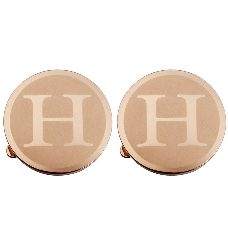 [Australia] - HAWSON Initial Button Cover Cufflinks for Men Letter Rose Gold Color Perfect for Formal Business Shirt Alphabet A-Z H 