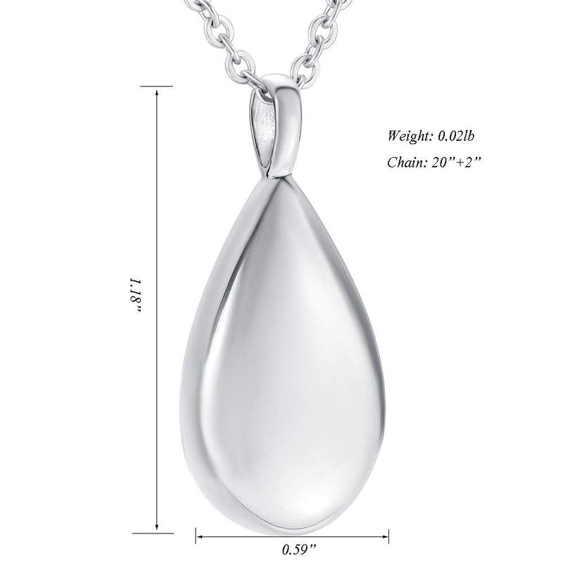 [Australia] - Engraved Teardrop Urn Necklace for Ashes Simple Cremation Keepsakes Memorial Cremation Jewelry for Loved One Silver 