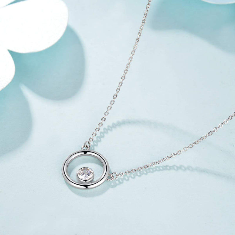 [Australia] - Qings Love Necklace 925 Sterling Silver Jewelry for Women “You are Only Love in My Heart” Circle Stone Necklace Birthday Gift for Girls,Long Adjustable Chain Length 17.7”+ 1.2” Extender 