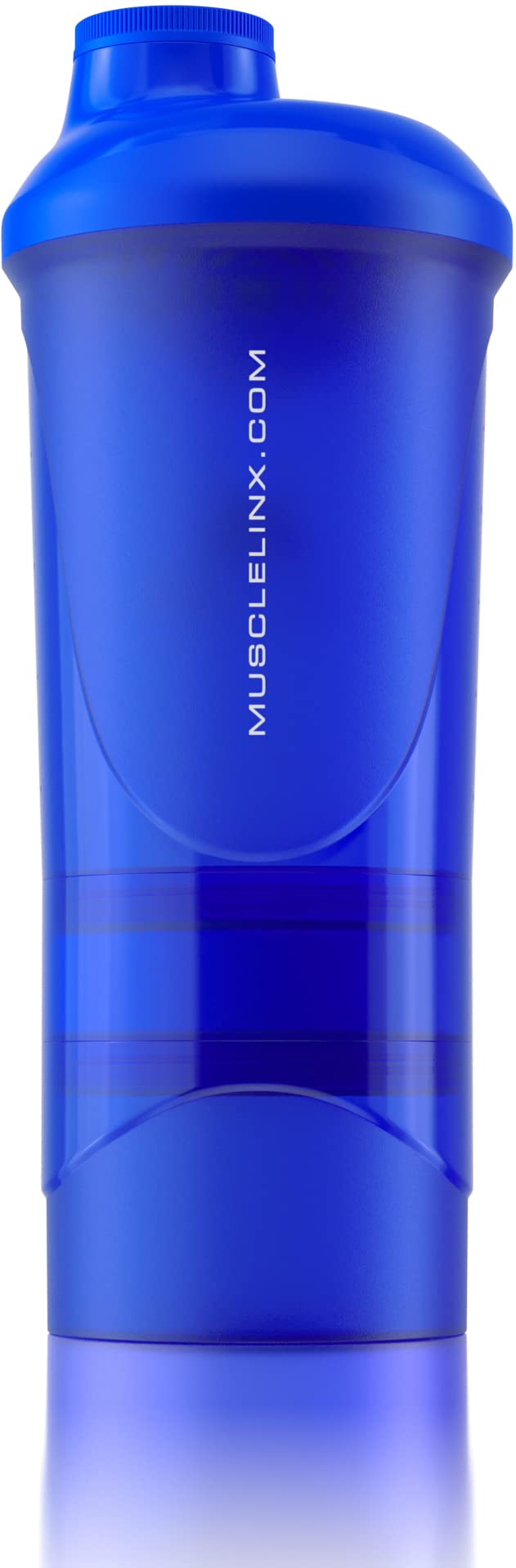 [Australia] - Protein shaker screw top 100% LEAK PROOF drinks bottle 500ml to 700ml by Musc (stunning blue transparent plus storage) Stunning Blue Transparent Plus Storage 