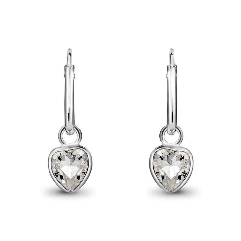 [Australia] - DTPSilver - 925 Sterling Silver Small Hoops Earrings and Dangling Heart with Swarovski Crystal Elements - Colour : Clear 