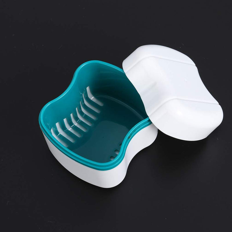 [Australia] - HEALLILY 2Pcs Denture Case Denture Cup with Strainer Retainer Case Denture Bath False Teeth Box Container for Home Travel (Green+Lake Green) Picture 1 