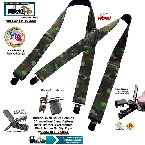 [Australia] - Holdup Suspender Company's 2" Wide Woodland Camouflage Hunting Suspenders with jumbo Patented No-slip Clips 