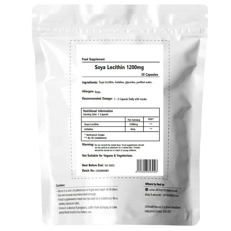 [Australia] - UKHealthHouse Lecithin Softgel Capsules – 1200mg x 30 Capsules – High Strength Omega 6 GLA Content – Great for New Mums & Feeding Newborns, Aids Metabolism & Women’s Health 30 Count (Pack of 1) 