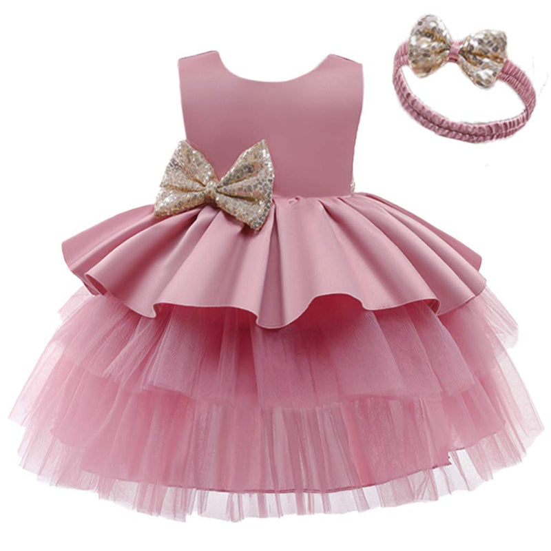 [Australia] - WZSYGDTC Toddler Girls Backless Sequins Bowknot Tutu Gown Infant Wedding Bridesmaid Party Dresses with Headwear Bean Paste 6-12 Months 