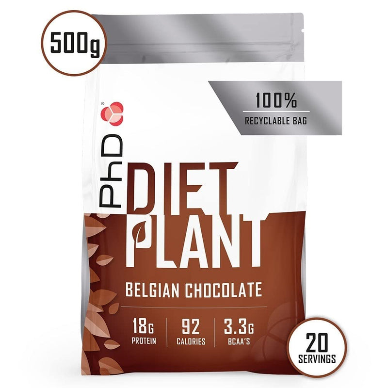 [Australia] - PhD Diet Plant, low sugar Vegan Protein Powder - Belgian Chocolate Flavour - 500g, 20 Servings - 100% recyclable packaging- vegan society approved with added probiotics 
