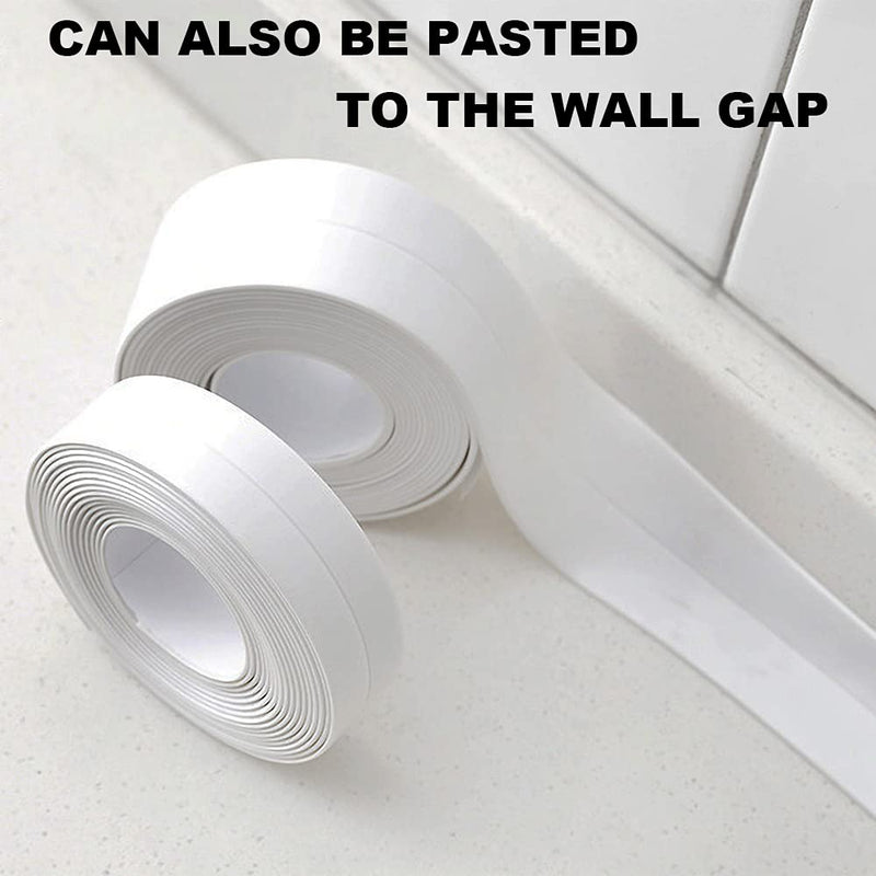 [Australia] - 2 Pack Tape Caulk Strip PVC Self Adhesive, Waterproof Caulking Sealing Tape, Shower Floor Wall Edge Protector, Caulking Sealing Tape for Kitchen, Sink (White) white 