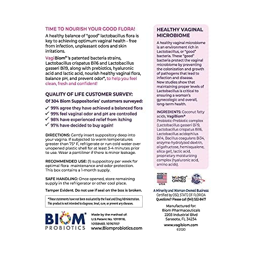 [Australia] - VagiBiom Lactobacillus Suppository (15 count) 3-in-1 Benefits- Microbiome Flora balance, Odor Control and Enhanced moisturization for vaginal dryness due to Menopause; Balance and Nourishes Healthy Lactobacillus Flora; Paraben-Free Preservative-Free, V... 