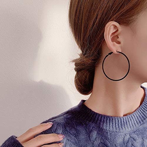[Australia] - Cocamiky 9 Pairs Big Hoop Earrings,Stainless Steel Hoop Earrings 14K Gold Plated Rose Gold Plated Silver for Women Girls 3 Pairs-Black(25.40.60mm) 