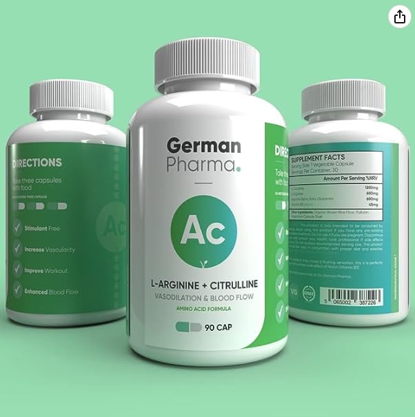 [Australia] - L-Arginine & Citrulline 1845mg Capsules | High Strength Dose | German Pharma | 90 Vegetable Capsules | Enhance Vascularity, Performance & Recovery | UK Manufactured | 100% Vegan | 