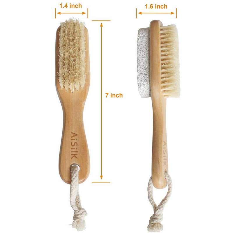 [Australia] - Aisilk Foot Natural Bristle Brush & Pumice Stone Combo W/Rope wooden handle - Exfoliator Pedicures Calluses Remover - Smoother Body skin, feet, elbow Scrubber for Massage SPA Sauna and more 