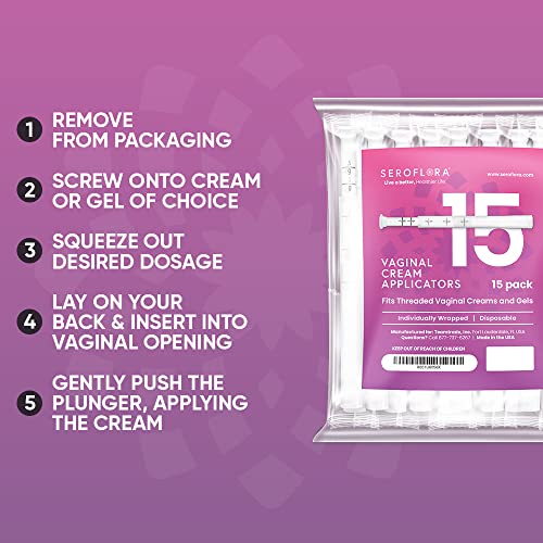 [Australia] - Seroflora Disposable Vaginal Cream Applicators - Fits Premarin, Estrace, Preseed and Most OTC Gels, Lubricants, and Creams - Threaded End, Comfort Tip, and Dosage Markings (15 pack) 
