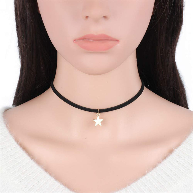 [Australia] - Vintage Sun Moon Star Necklace Choker Black Velvet Flocking Crescent Pentagram Necklace Collar Jewelry for Women Girls 