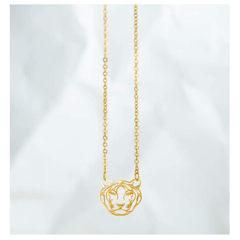 [Australia] - Cute Hollow Africa Lions Tiger Face Birds Outline Animals Pendant Necklace for Women and Girl Jewelry Gift Gold Tiger 