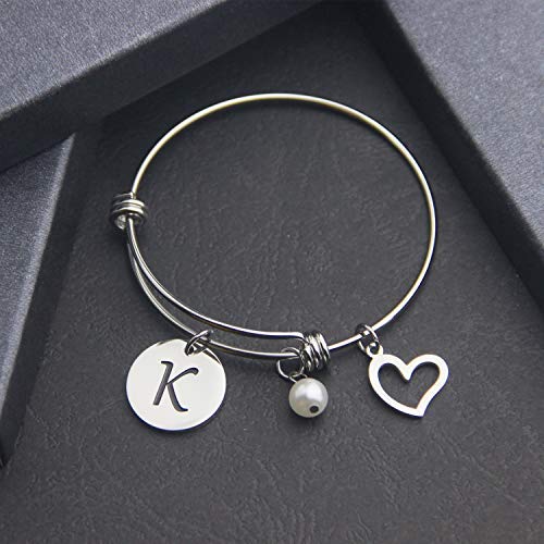 [Australia] - EIGSO Initial Bracelet Letter Bracelet with Heart Charm Memory Bracelet Jewelry Gift for her … … Initial K 20 