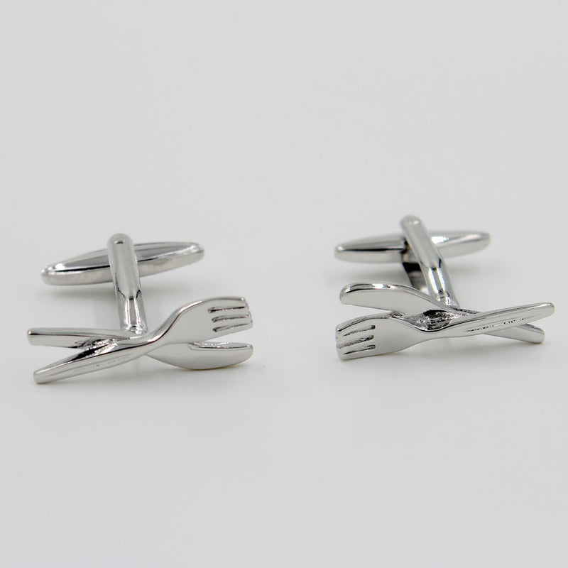 [Australia] - Funny Spoon Knife and Fork Cutlery Silver Cufflinks for Cook or Man Style2 