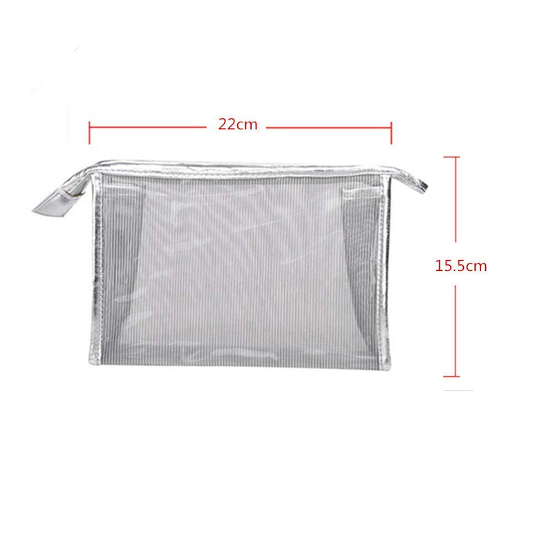 [Australia] - SiyuXinyi cosmetic bag - storage bag bag - nylon mesh cosmetic bag, cosmetic storage bag with zipper closure, water-resistant transparent solid reinforced PVC mesh plastic - (silver) 